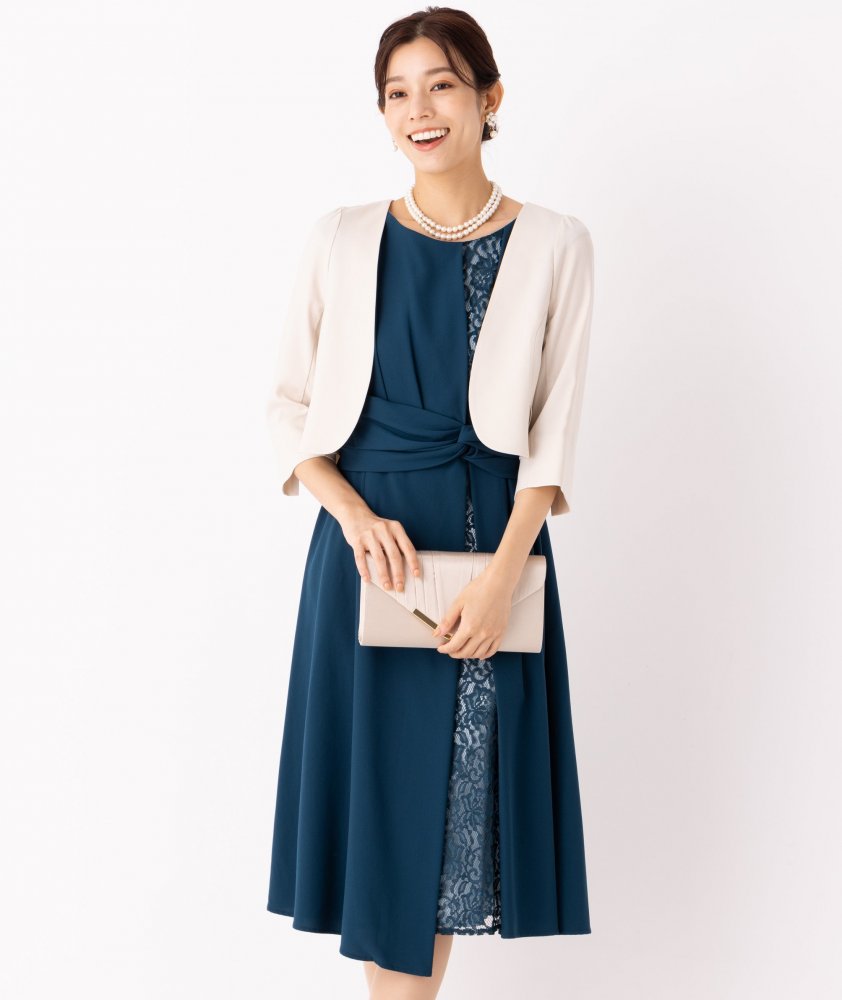 J by blue ブルー ドレスジャケットセット 結婚式ドレス お呼ばれドレス Je super 【ドレス3点セット】配色ねじりリボンドレス その他 x