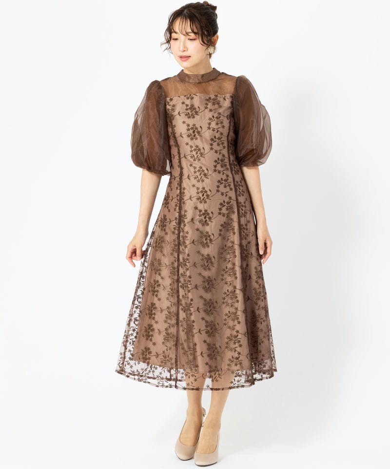 Select Shop オーガンジーパフスリーブドレス ブラウン系 | 結婚式