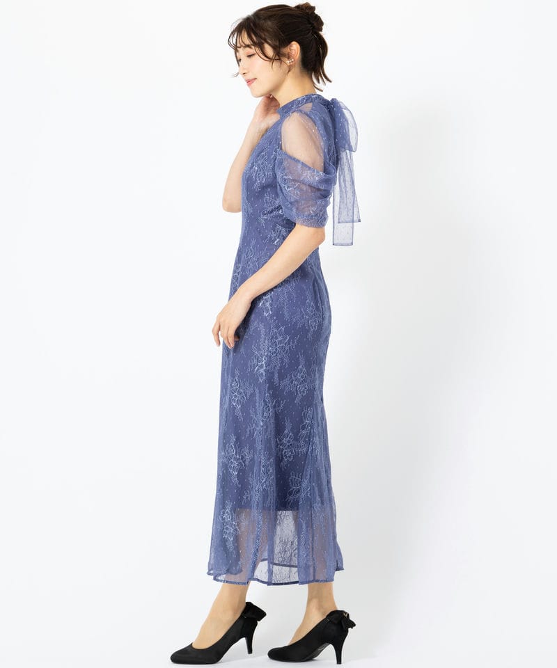 SNIDEL スナイデル シアーショルダーレースドレス ブルー系 | 結婚式