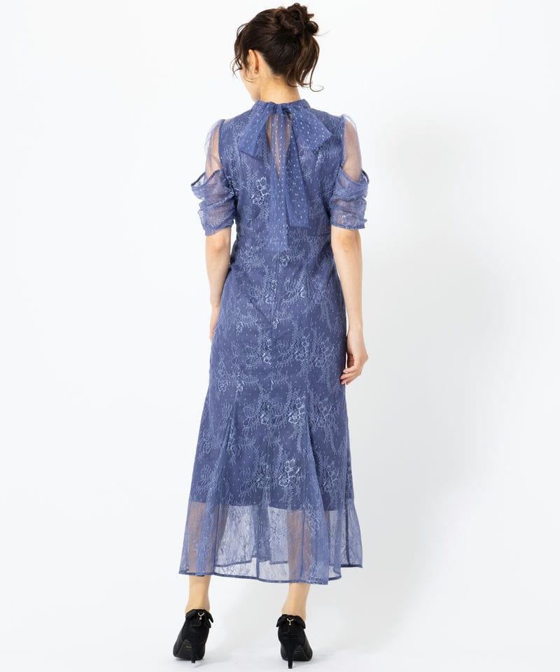 SNIDEL スナイデル シアーショルダーレースドレス ブルー系 | 結婚式
