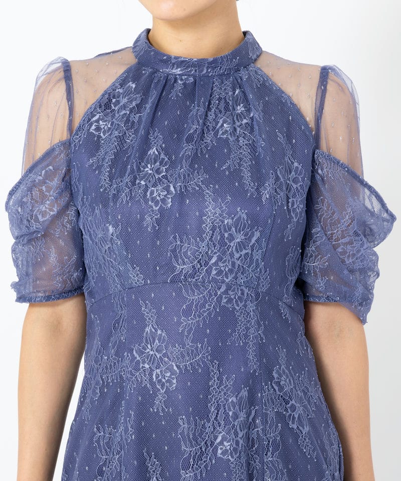 SNIDEL スナイデル シアーショルダーレースドレス ブルー系 | 結婚式