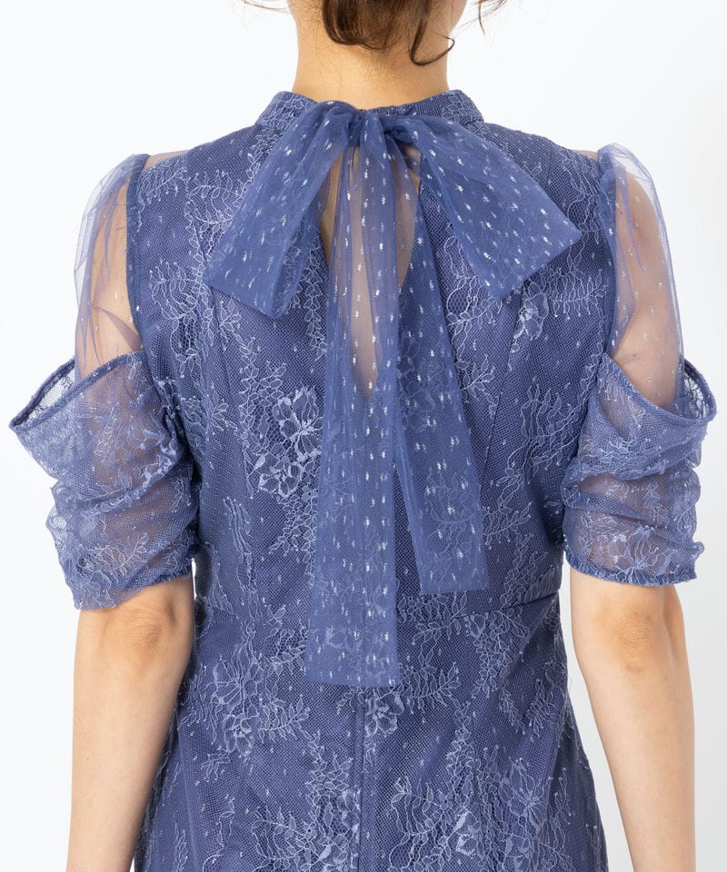 SNIDEL スナイデル シアーショルダーレースドレス ブルー系 | 結婚式