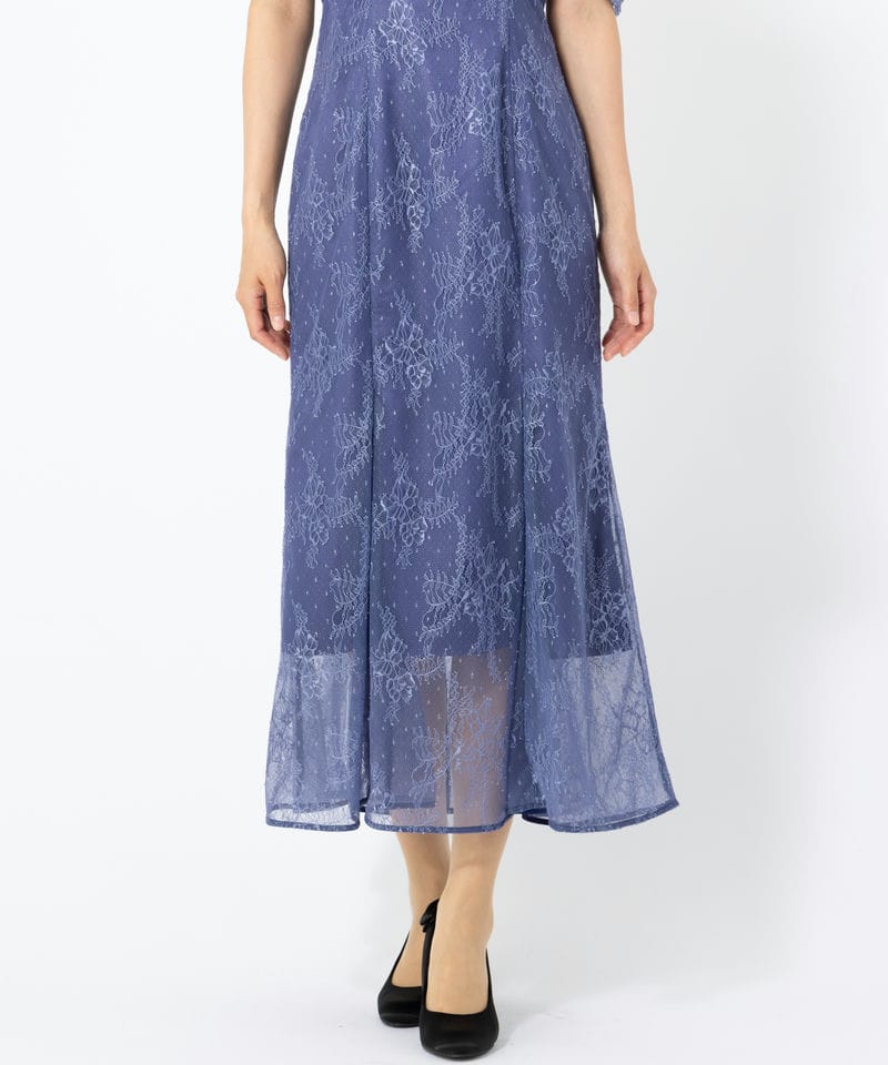 SNIDEL スナイデル シアーショルダーレースドレス ブルー系 | 結婚式