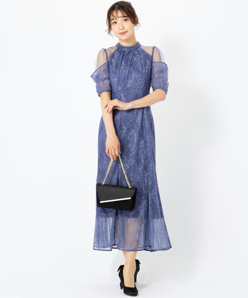 SNIDEL スナイデル シアーショルダーレースドレス ブルー系 | 結婚式