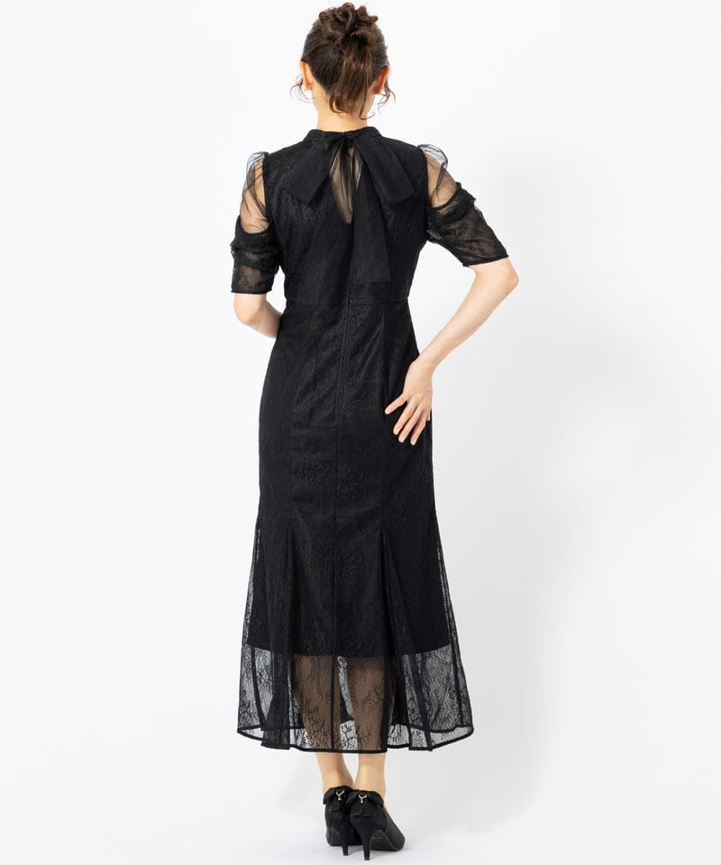 SNIDEL スナイデル シアーショルダーレースドレス ブラック系 | 結婚式