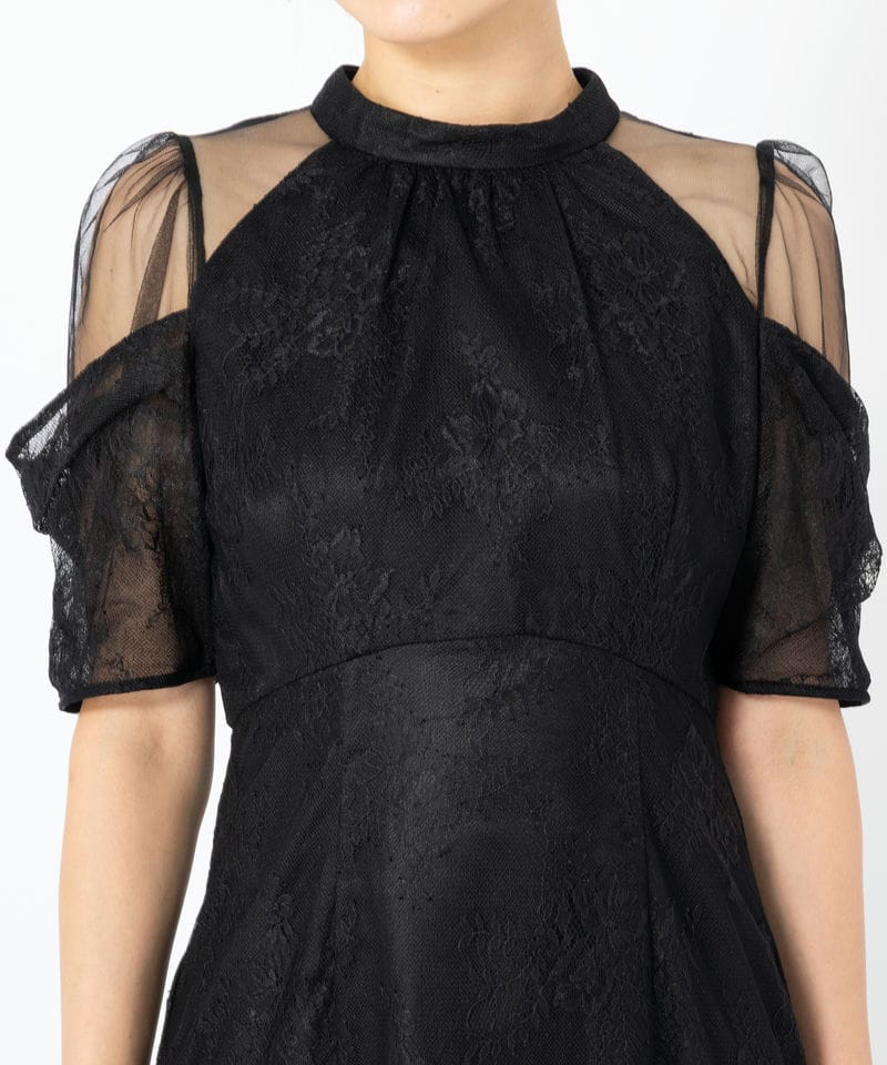 SNIDEL スナイデル シアーショルダーレースドレス ブラック系 | 結婚式