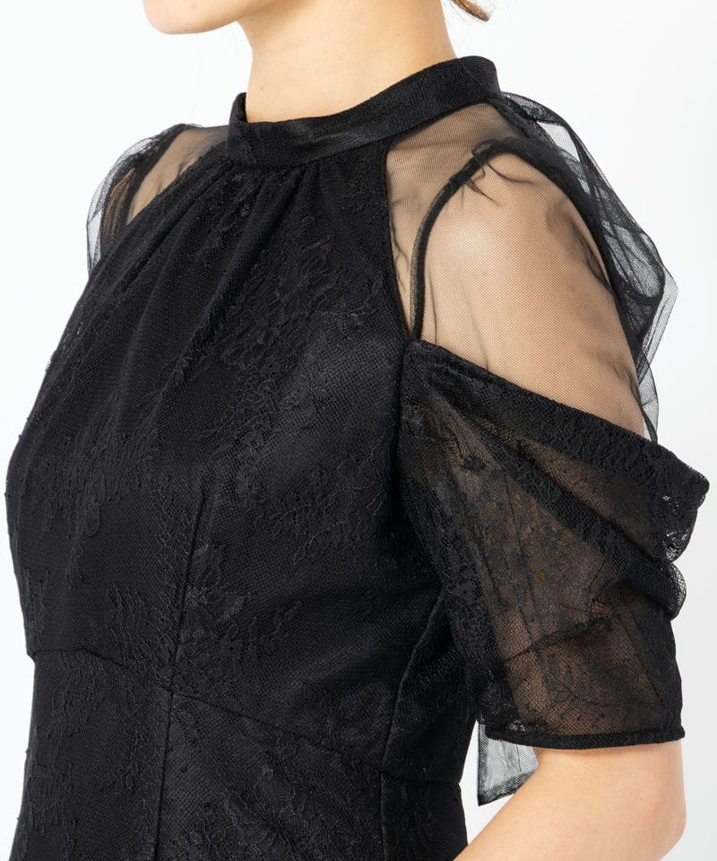 SNIDEL スナイデル シアーショルダーレースドレス ブラック系 | 結婚式