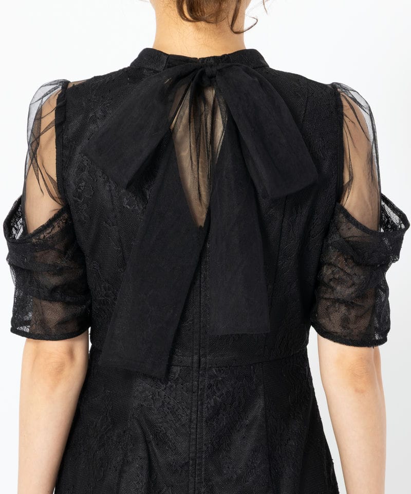 SNIDEL スナイデル シアーショルダーレースドレス ブラック系 | 結婚式