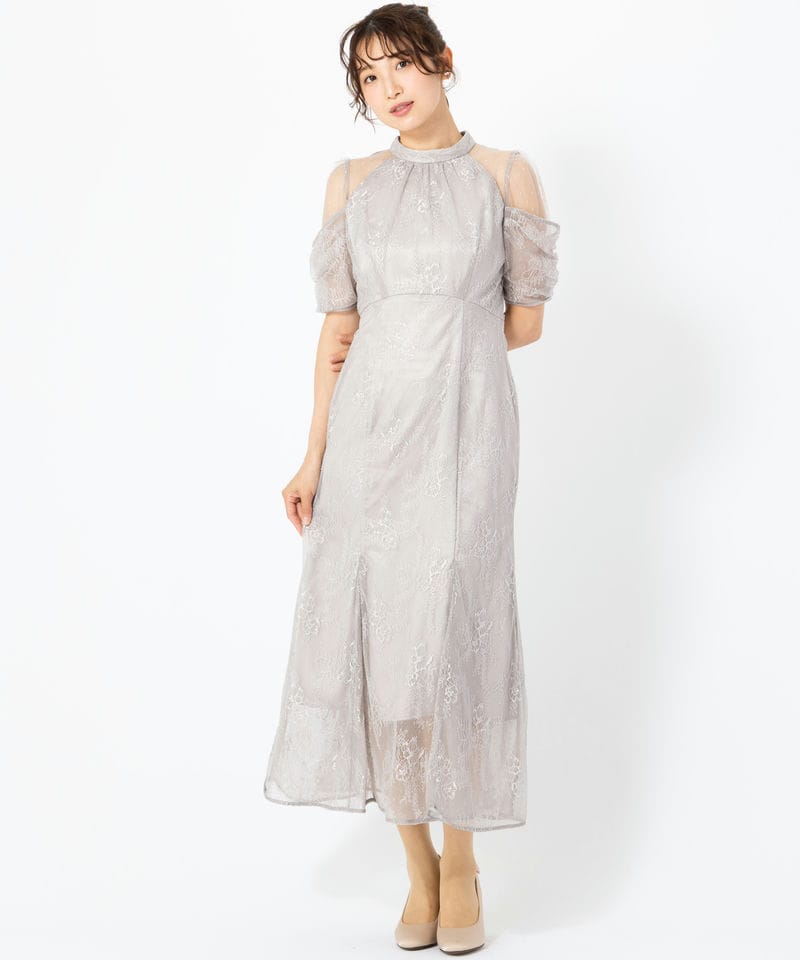 SNIDEL スナイデル シアーショルダーレースドレス グレー系 | 結婚式