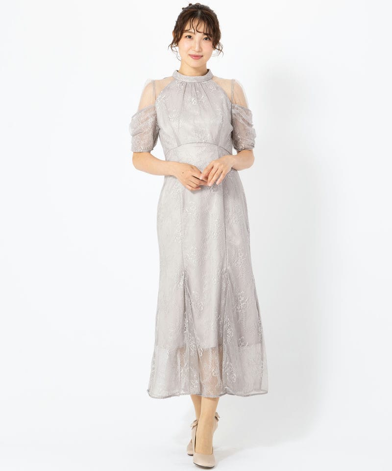 SNIDEL スナイデル シアーショルダーレースドレス グレー系 | 結婚式