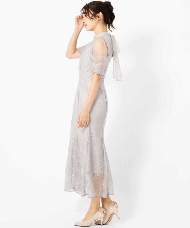 SNIDEL スナイデル シアーショルダーレースドレス グレー系 | 結婚式