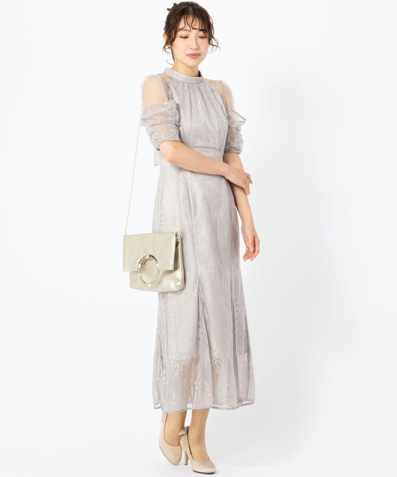 SNIDEL スナイデル シアーショルダーレースドレス グレー系 | 結婚式
