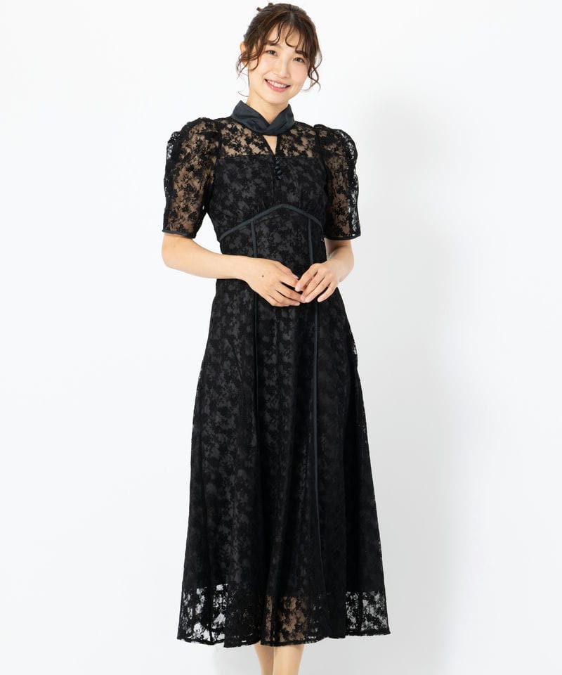 dazzlin ダズリン バックリボンパイピングレースドレス ネイビー系