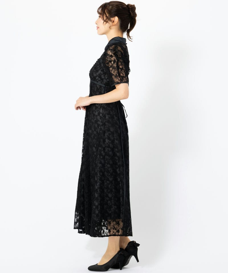 dazzlin ダズリン ネックツイスト刺繍レースドレス ブラック系 | 結婚