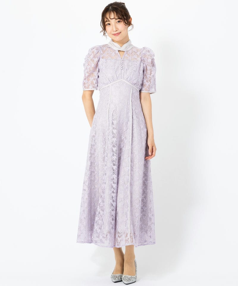 dazzlin ダズリン ネックツイスト刺繍レースドレス パープル系 | 結婚