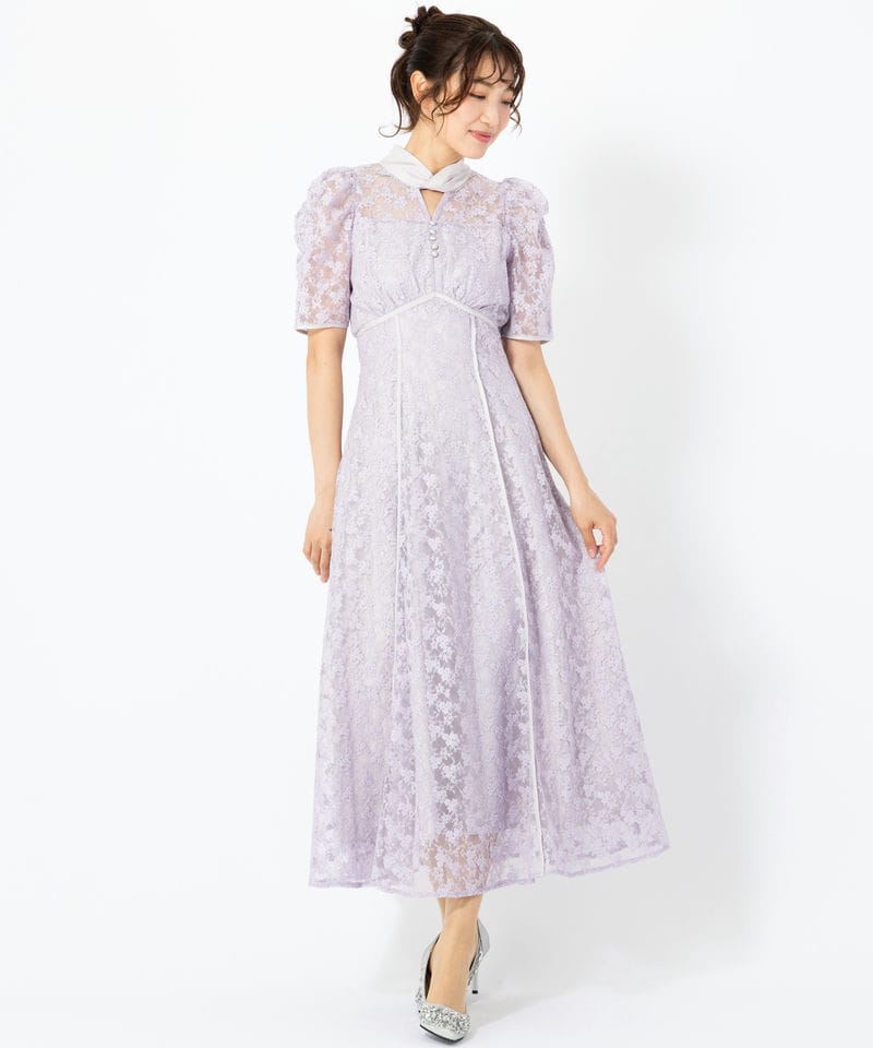 dazzlin ダズリン ネックツイスト刺繍レースドレス パープル系 | 結婚