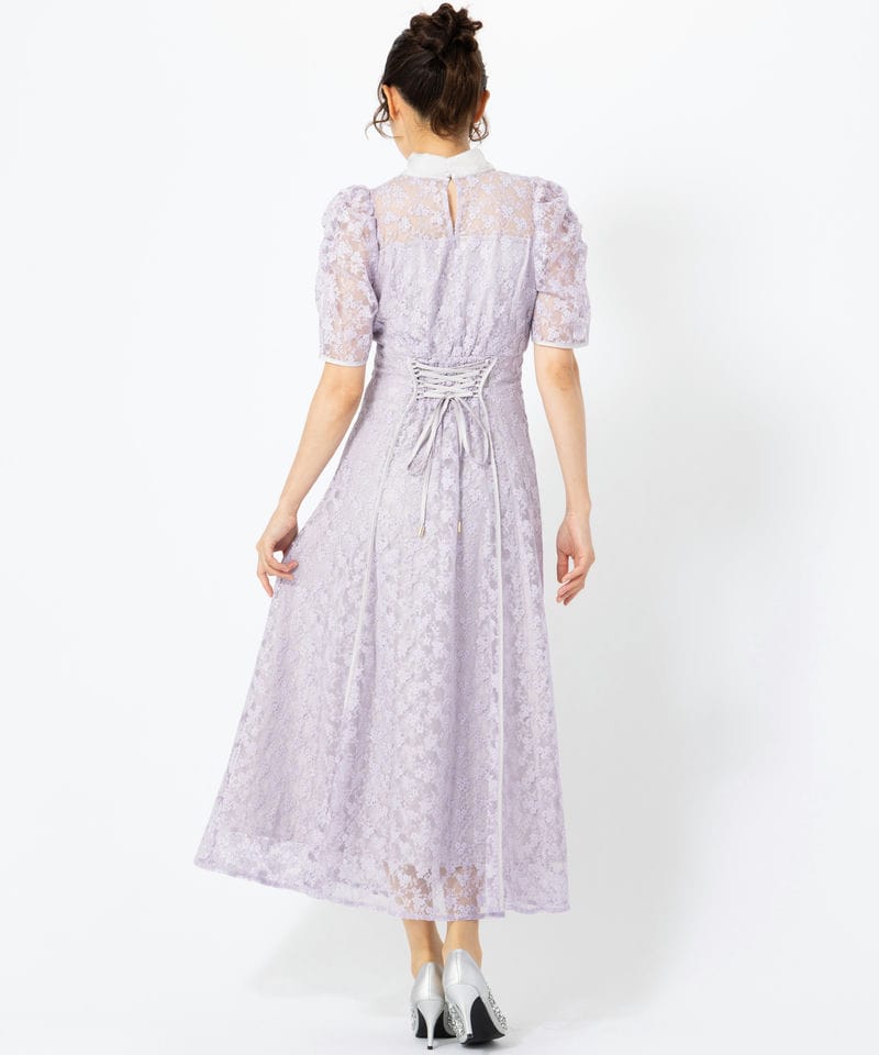 dazzlin ダズリン ネックツイスト刺繍レースドレス パープル系 | 結婚
