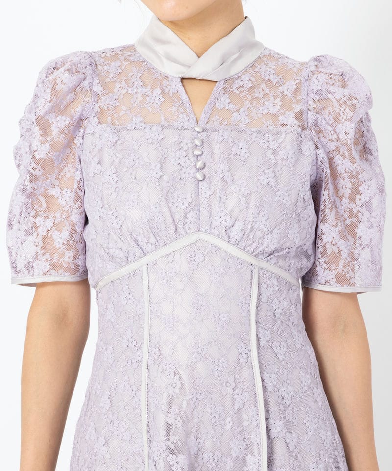 dazzlinラベンダーレースドレス dazzlin ダズリン ネックツイスト刺繍レースドレス パープル系 | 結婚