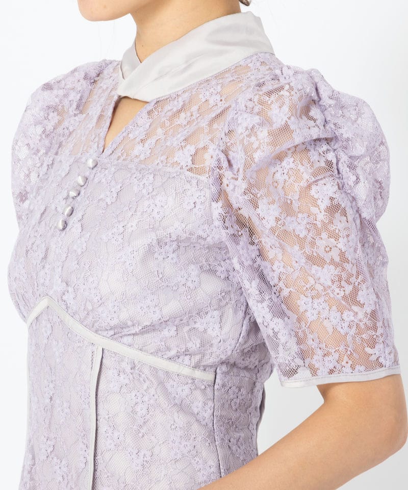 dazzlin ダズリン ネックツイスト刺繍レースドレス パープル系 | 結婚