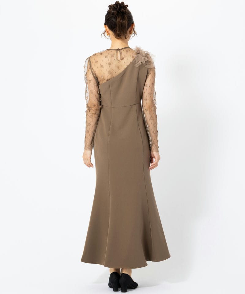 Leja レジャ フラワーモチーフアシンメトリーチュールマーメイドドレス