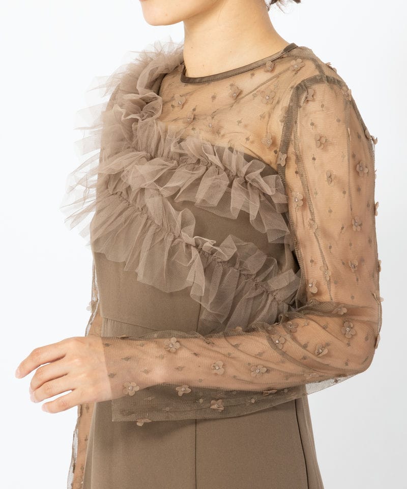 Leja レジャ フラワーモチーフアシンメトリーチュールマーメイドドレス