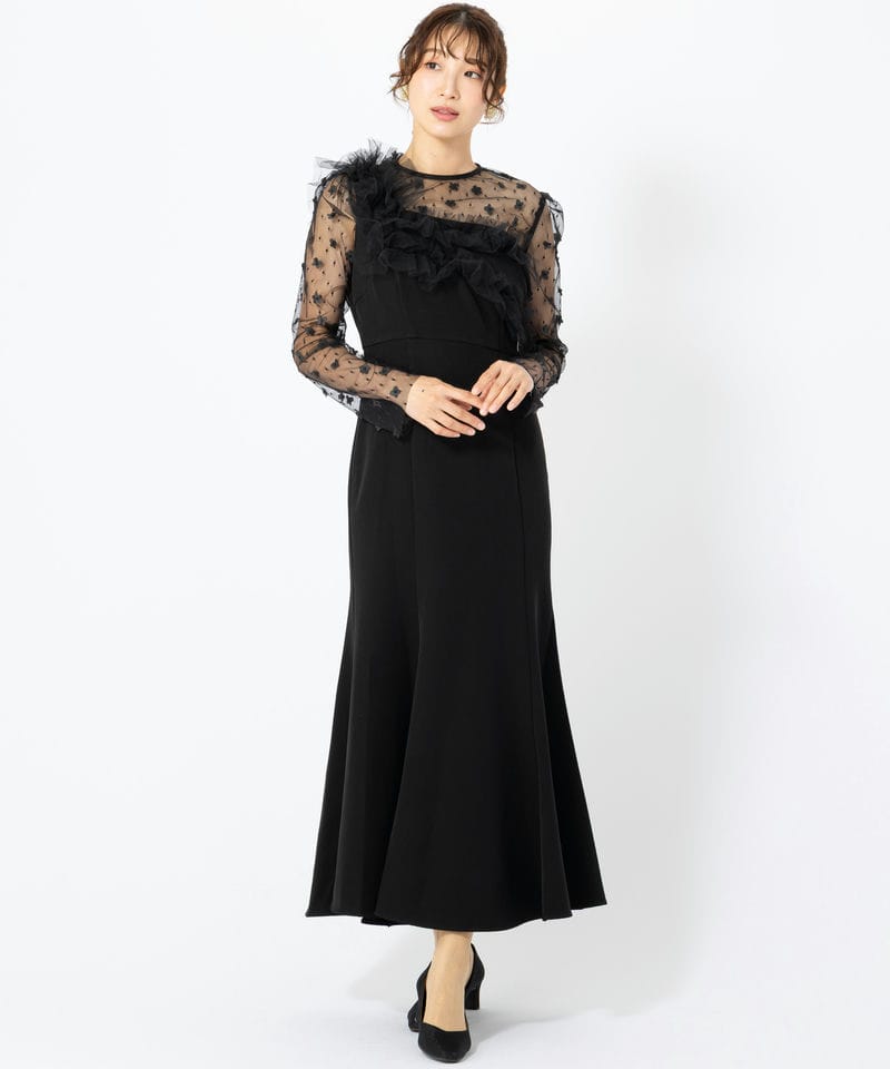 Leja レジャ フラワーモチーフアシンメトリーチュールマーメイドドレス