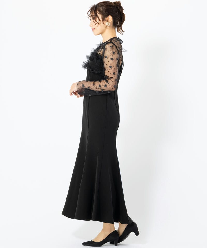 Leja レジャ フラワーモチーフアシンメトリーチュールマーメイドドレス