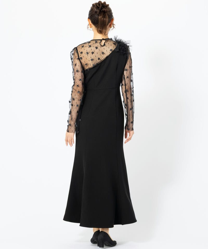 Leja レジャ フラワーモチーフアシンメトリーチュールマーメイドドレス