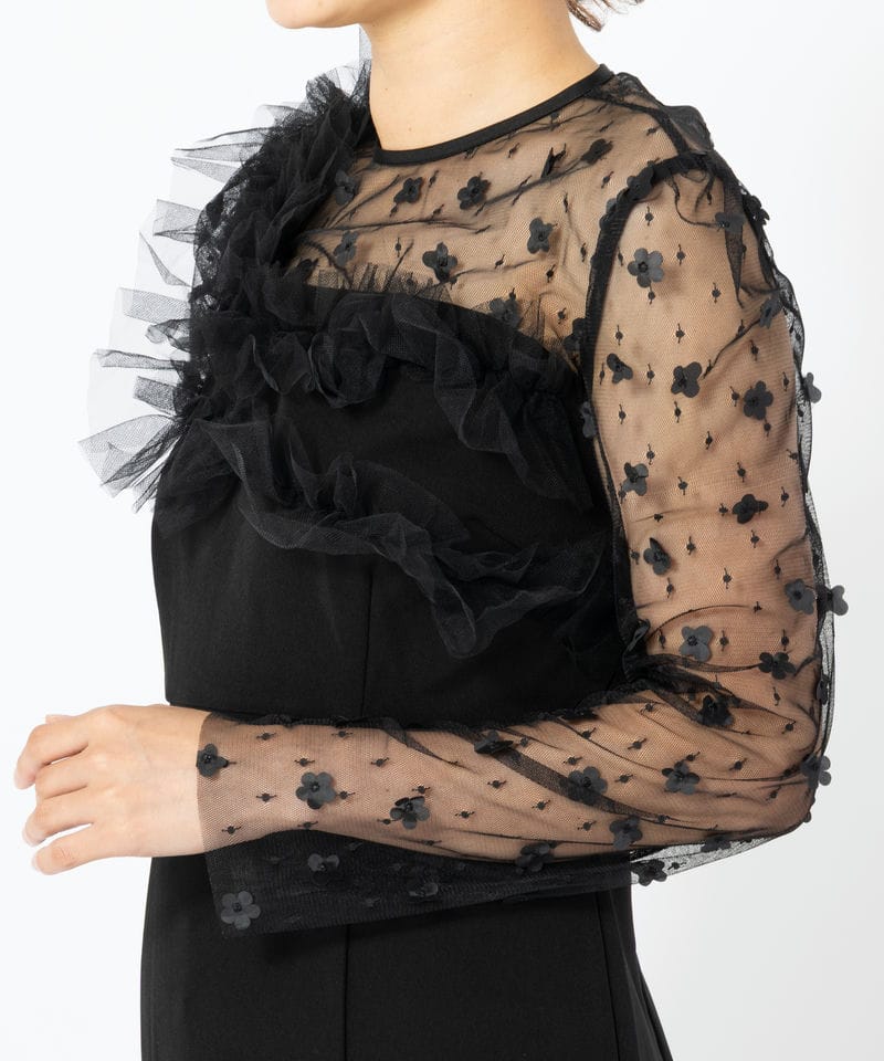 Leja レジャ フラワーモチーフアシンメトリーチュールマーメイドドレス