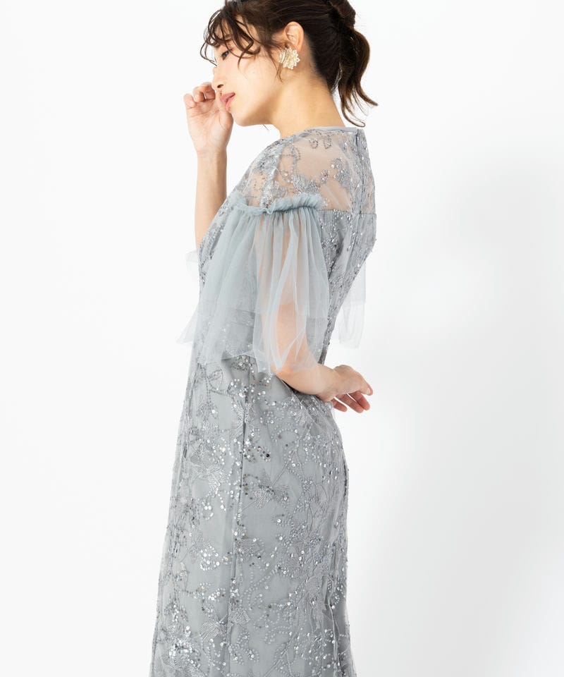 Leja レジャ フラワーレースシアーフリルマーメイドドレス ブルー系