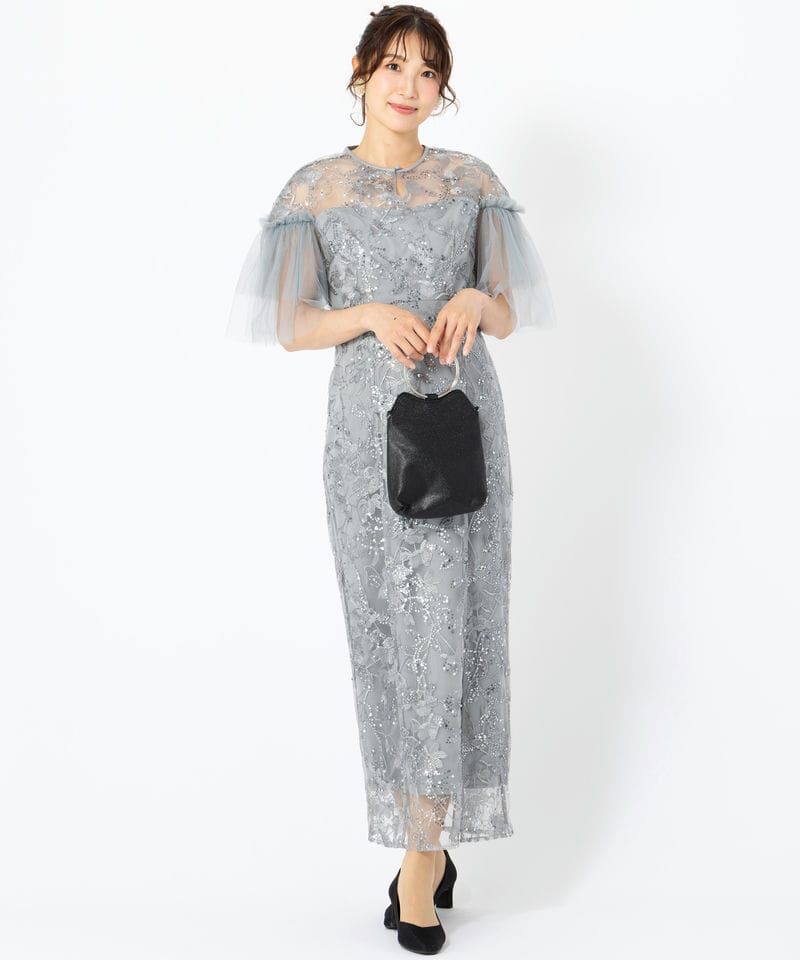Leja レジャ フラワースパンコールチュールスリーブIラインドレス