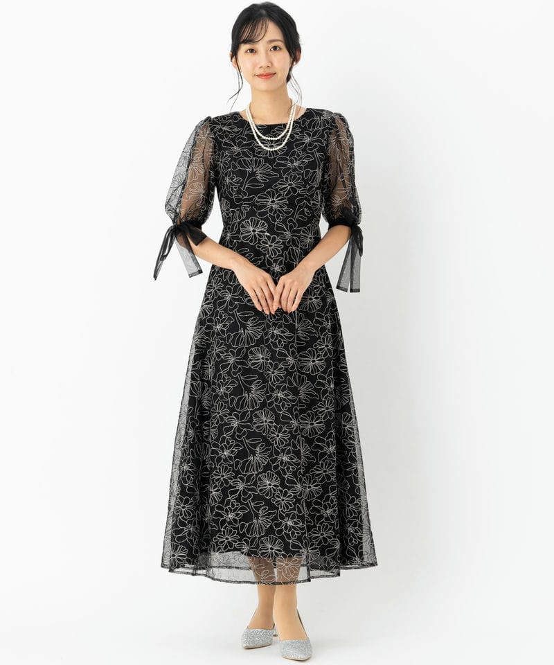 Select Shop リボンディテールエンブロイダリードレス ブラック系