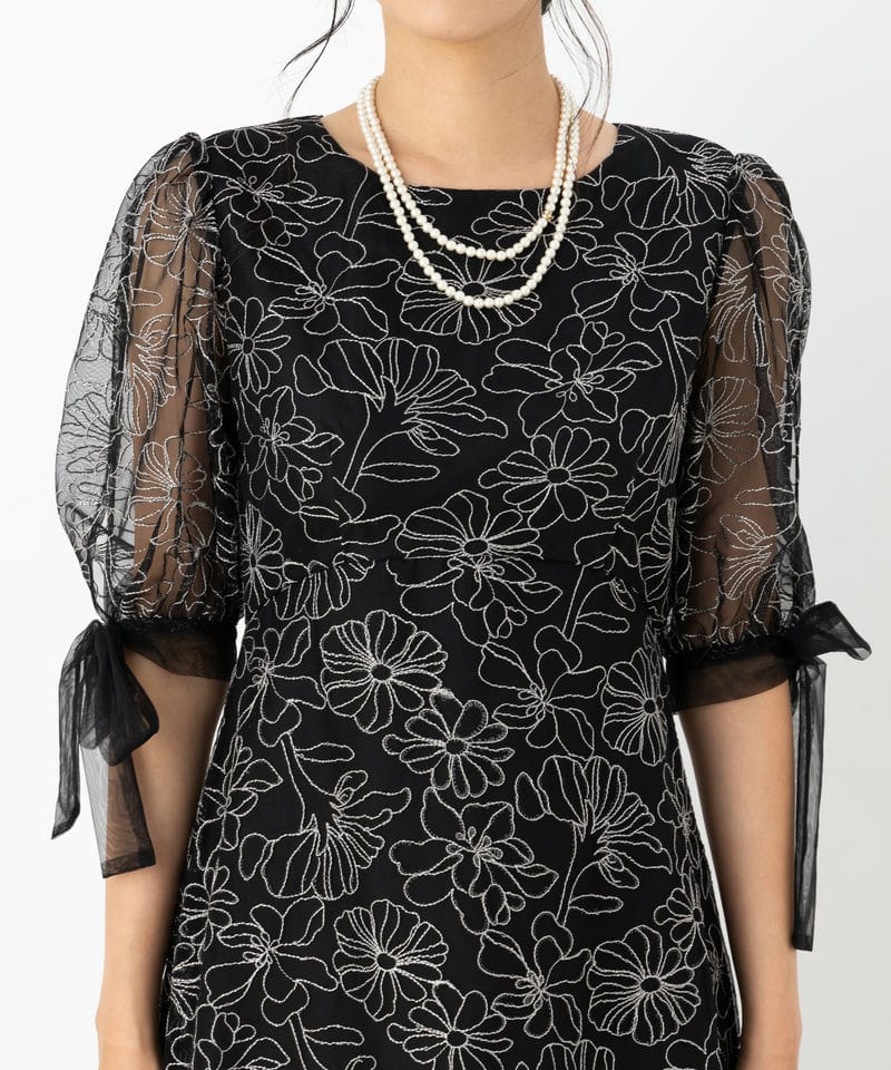 Select Shop リボンディテールエンブロイダリードレス ブラック系