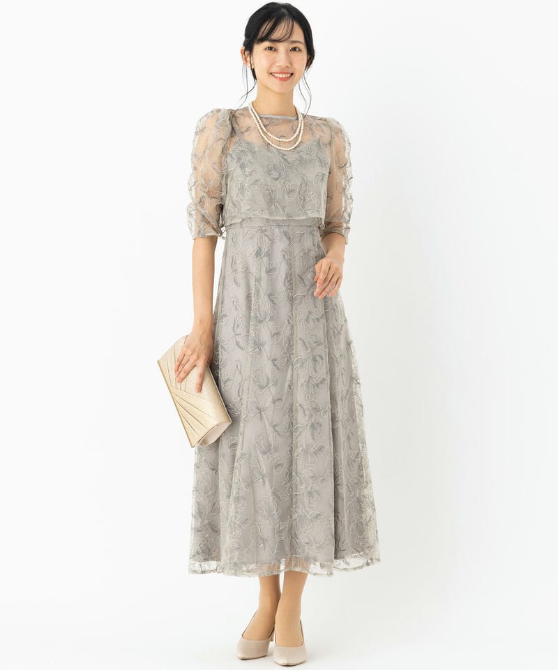 Select Shop エンブロイダリーボレロセットドレス グレー系 x グリーン