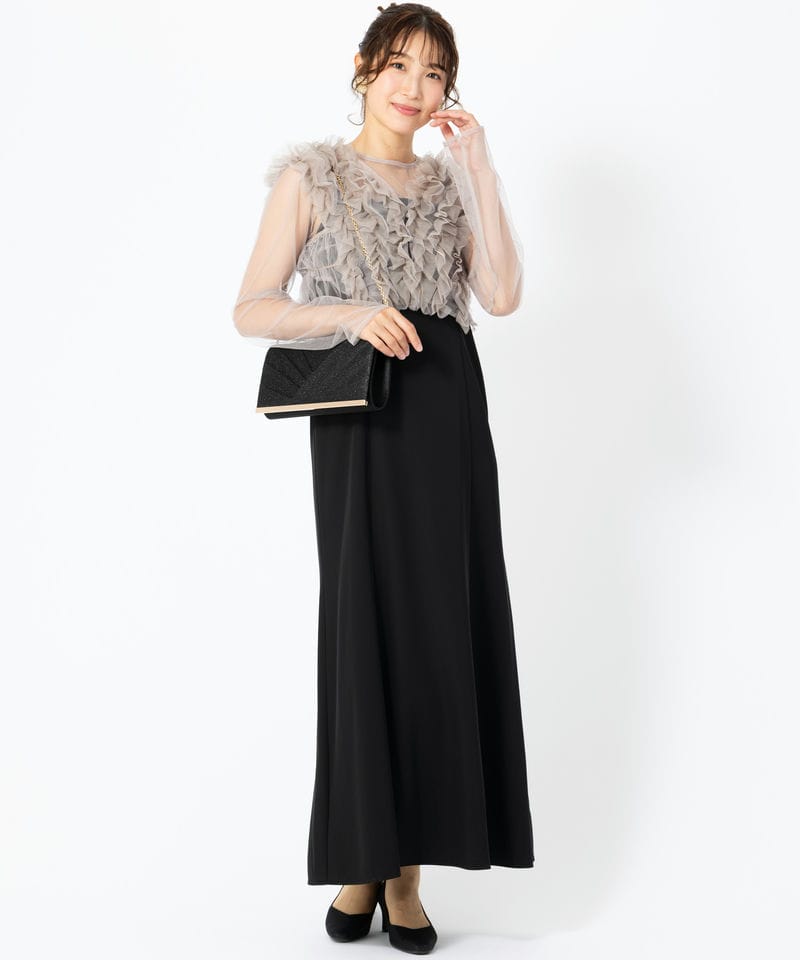 Leja 【ドレス2点SET】花柄刺繍ボレロ&ワッフルIラインタイトスリット