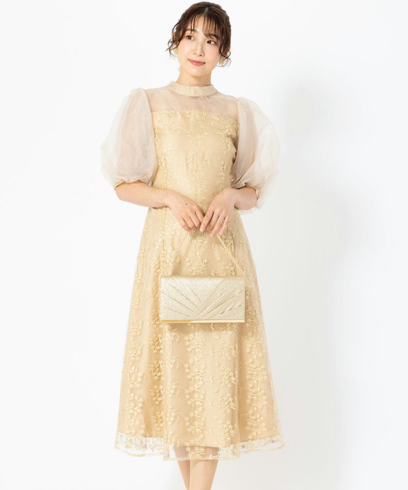 ANDRESD アンドレスド チュールドレープスパンコールドレス イエロー系