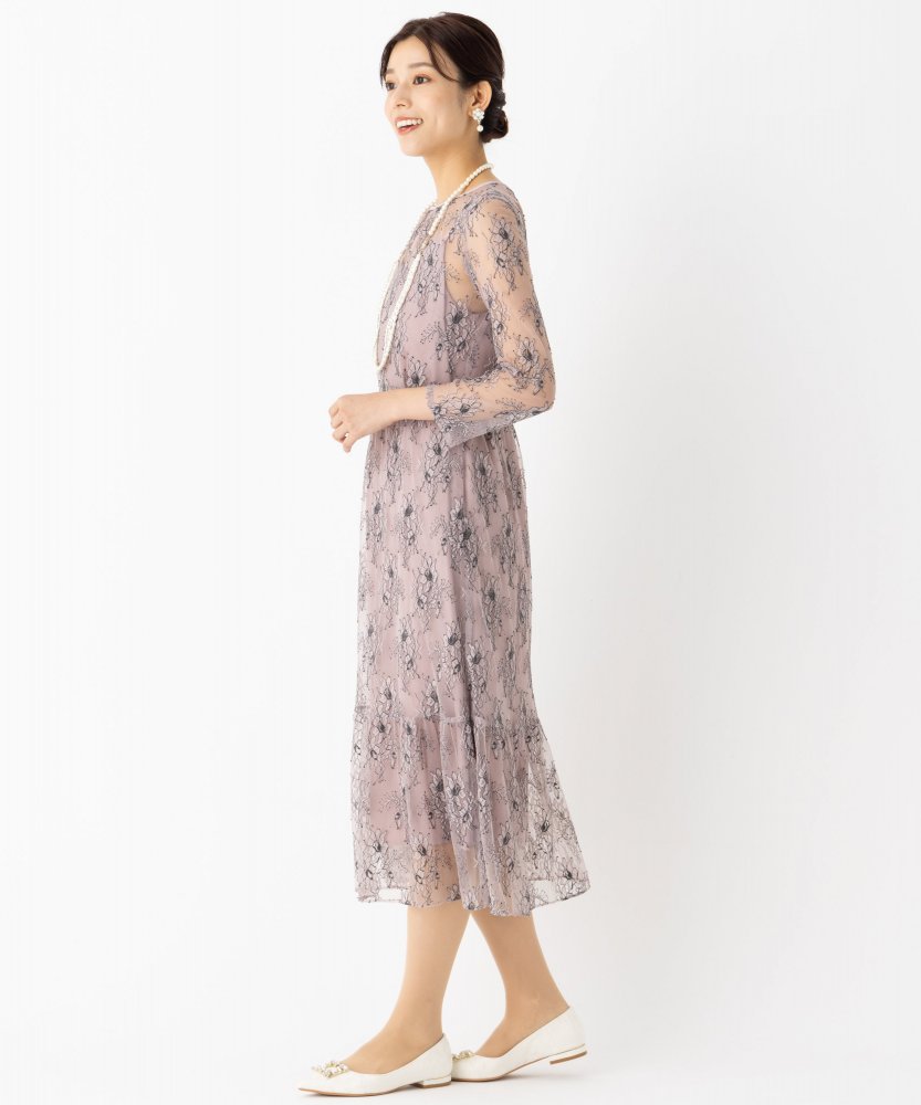 kaene レース ロングドレス kaene カエン オールレースロングスリーブドレス その他 x ピンク系 x