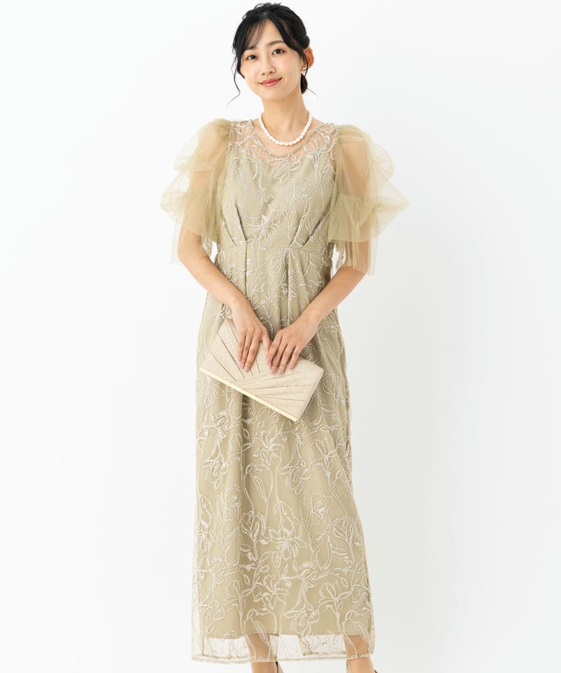 LE'RURE リルアー フラッフィースリーブペンシルドレス イエロー系