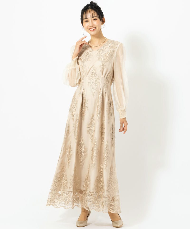 Select Shop クラシカルエンブロイダリードレス ベージュ系 | 結婚式