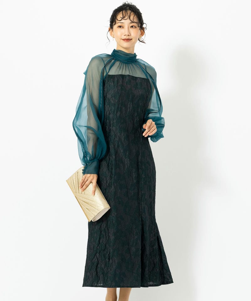 Ameri VINTAGE アメリヴィンテージ スフレスリーブベロアドレス ブルー