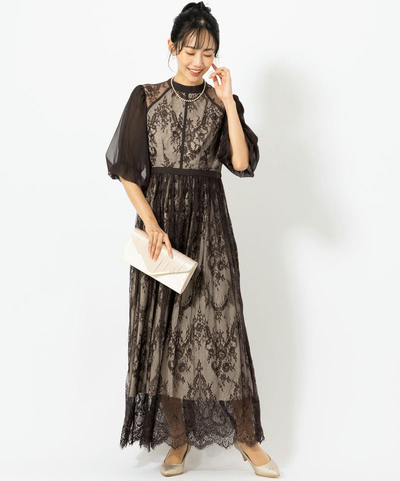 Select Shop 総レースハイネックバルーンスリーブドレス その他 x