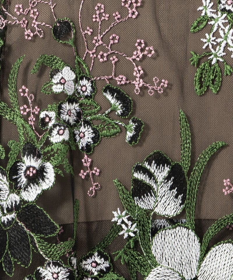 Select Shop チュールレースフラワー刺繍ドッキングドレス ブラック系