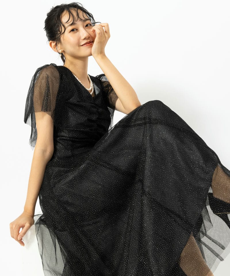 Aimer エメ グリッターチュールフロントギャザーレースアップドレス