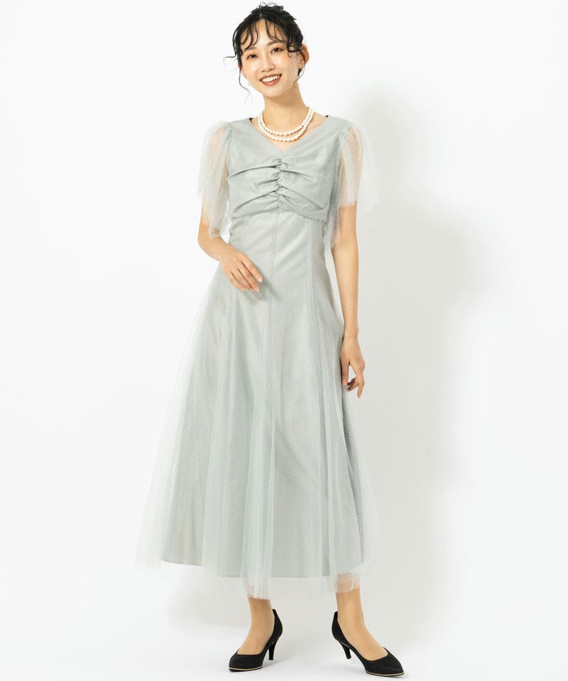 Aimer グリッターチュールフロントギャザーレースアップドレス ライトグリーン Aimer エメ グリッターチュールフロントギャザーレースアップドレス