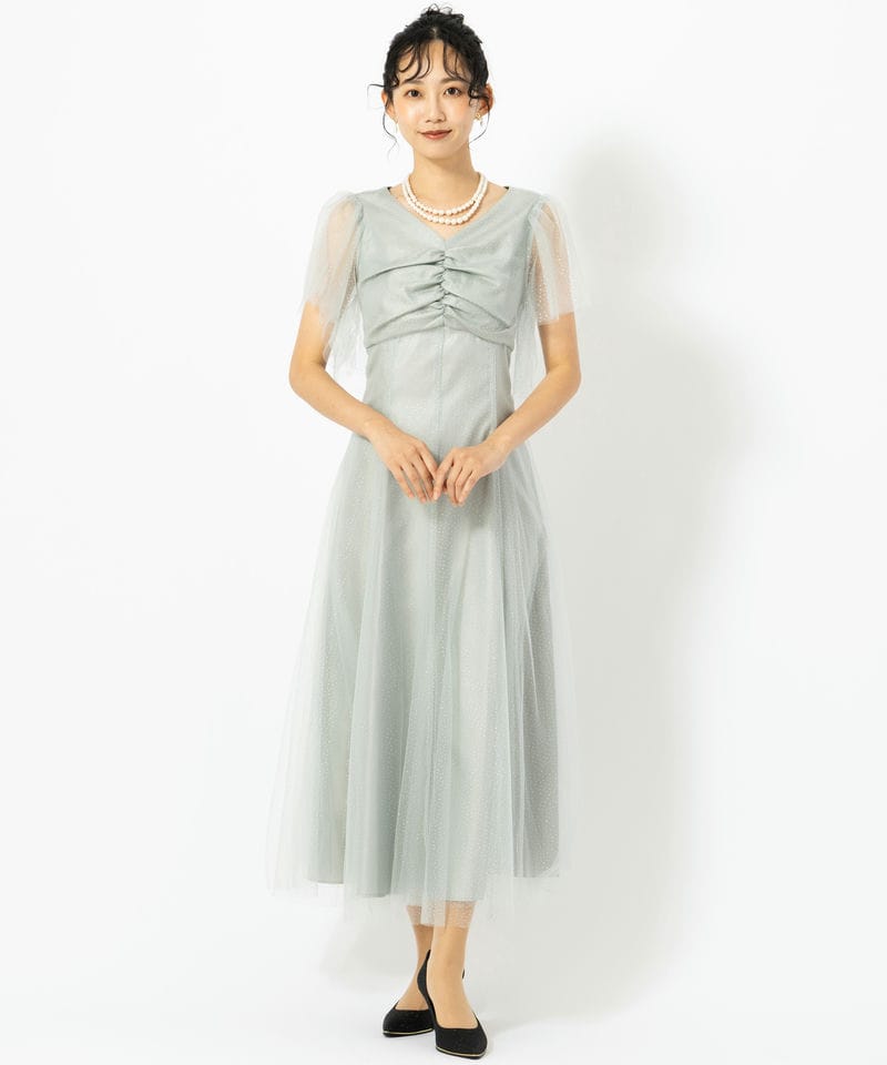 Aimer グリッターチュールフロントギャザーレースアップドレス ライトグリーン Aimer エメ グリッターチュールフロントギャザーレースアップドレス