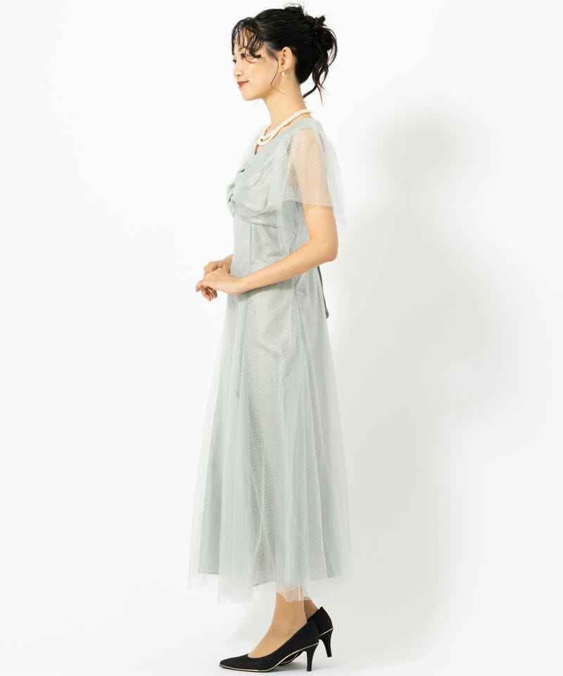 Aimer グリッターチュールフロントギャザーレースアップドレス ライトグリーン Aimer エメ グリッターチュールフロントギャザーレースアップドレス