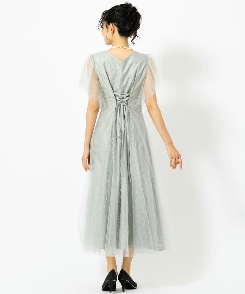 Aimer エメ グリッターチュールフロントギャザーレースアップドレス