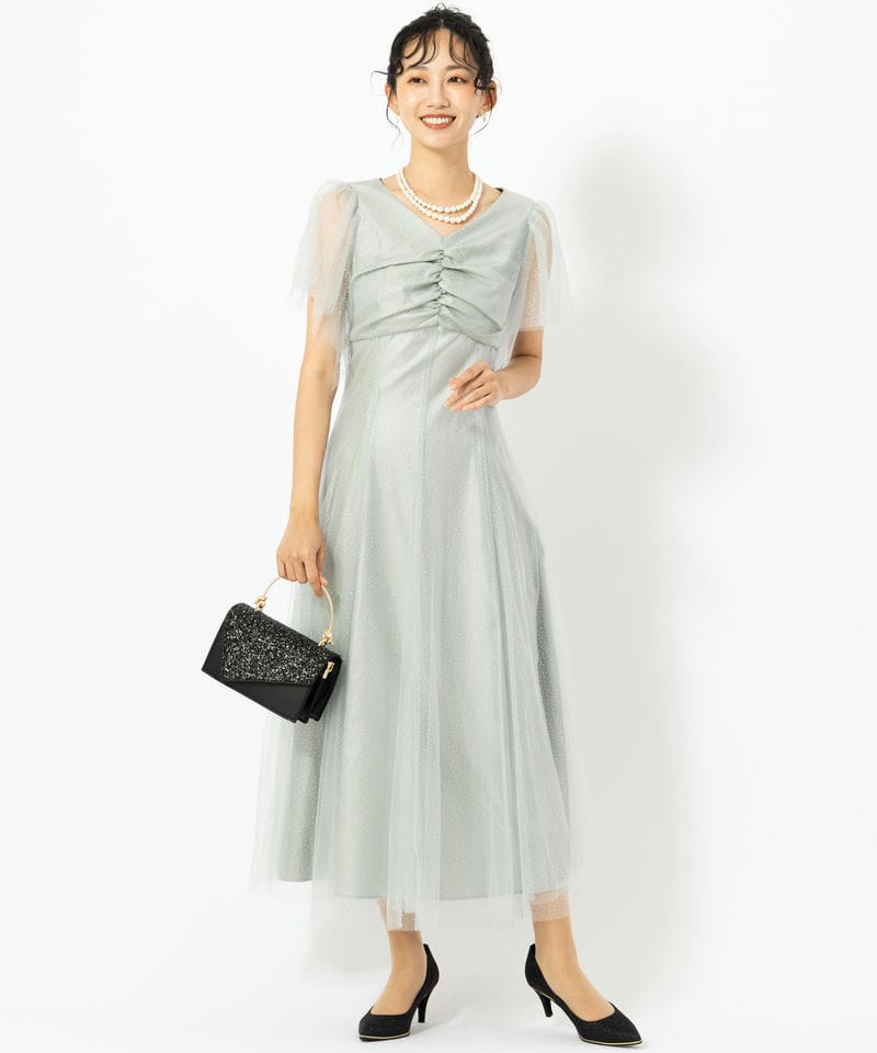 Aimer グリッターチュールフロントギャザーレースアップドレス ライトグリーン Aimer エメ グリッターチュールフロントギャザーレースアップドレス