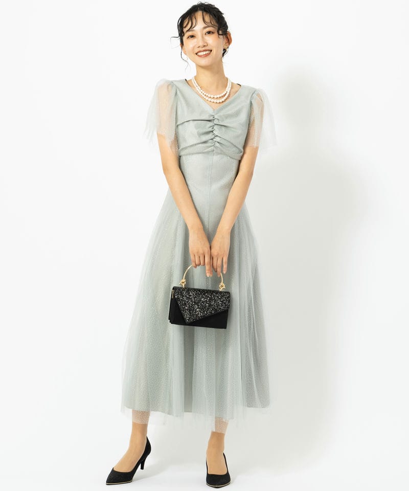 Aimer グリッターチュールフロントギャザーレースアップドレス ライトグリーン Aimer エメ グリッターチュールフロントギャザーレースアップドレス
