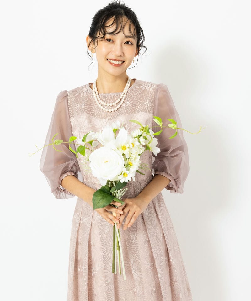 Aimer エメ オーガンジー花柄刺繍ボリュームスリーブドレス ブルー系